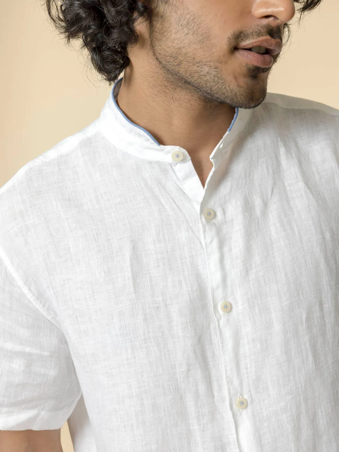 100% Linen Mandarin Collar Shirt - Relajarse