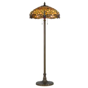 2 Bulb Tiffany Floor Lamp With Dragonfly Design Shade, Multicolor By Benzara