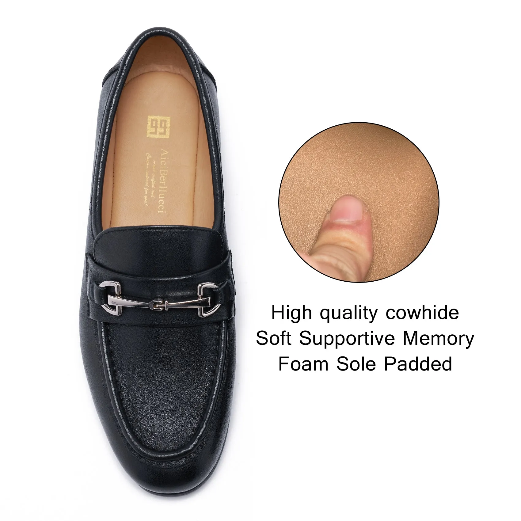 AiciBerllucci COCO9 Women's Leather Loafer,Casual Loafers Shoes, Slip on Loafers Shoes for Women,Soft Comfort Flat Loafer Shoes for Ladies Black