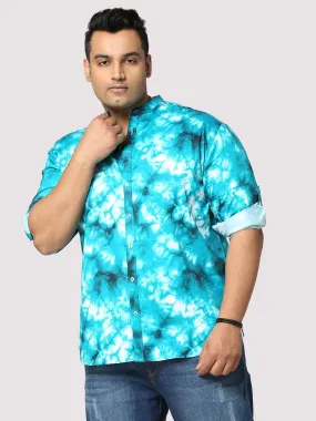 Aqua Digital Printed Chinese Collar Men's Plus Size Full Shirt