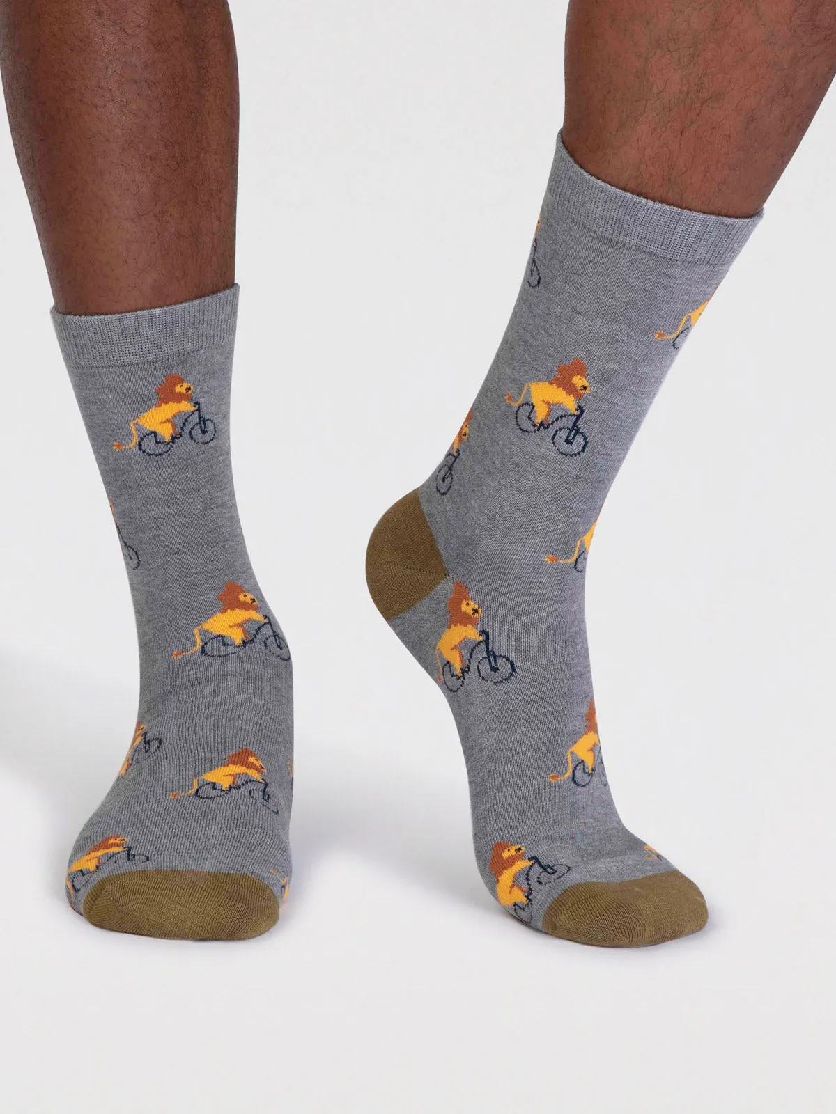 Archy Men's Bamboo Animal On Bike Socks - Grey Marle