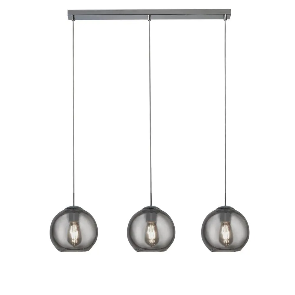 Balls 3 Light Chrome Bar Pendant With Smoke Glass Shades