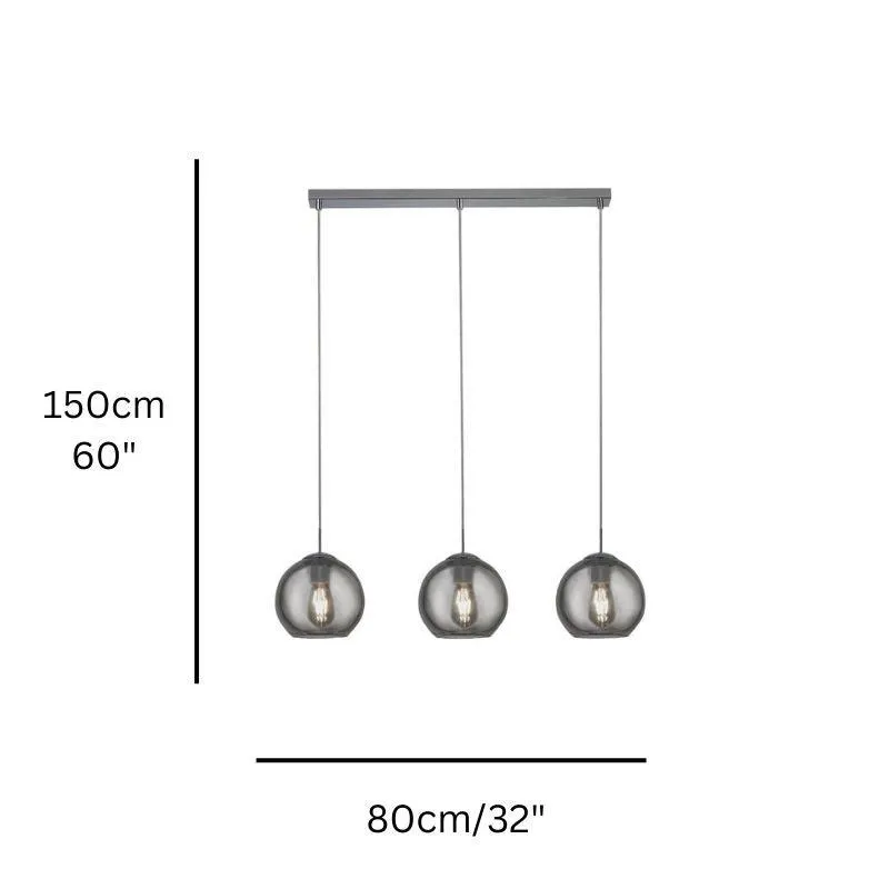 Balls 3 Light Chrome Bar Pendant With Smoke Glass Shades