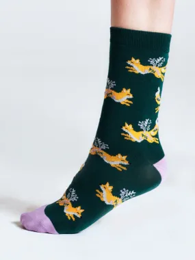 Bess Fox Bamboo Socks - Dark Green