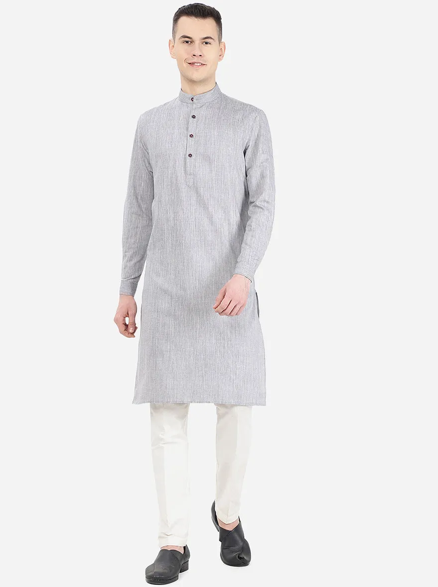 Charcoal Grey Solid Regular Fit Modi Kurta | JadeBlue