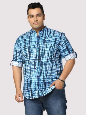 Coral Digital Printed Chinese Collar Men's Plus Size Full Shirt