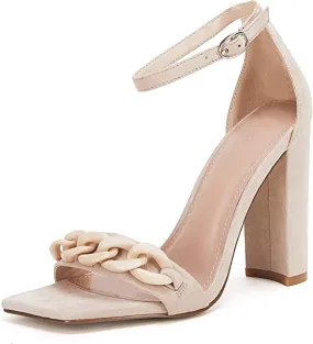 Daily Deal Square Toe Heeled Sandals with Ankle Strap