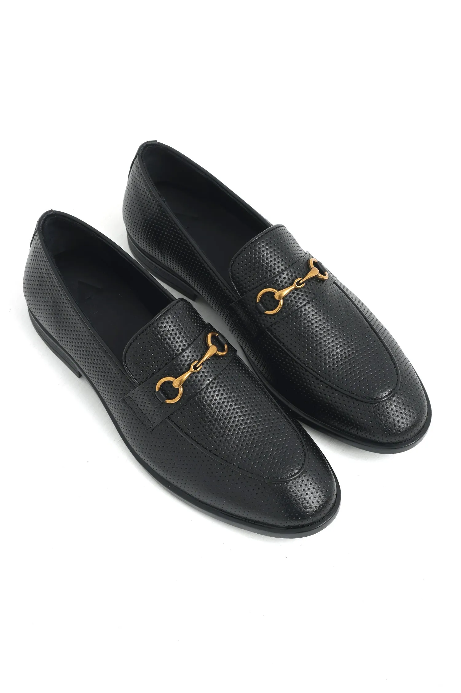 ELITE LEATHER PERFORATED LOAFERS-BLACK