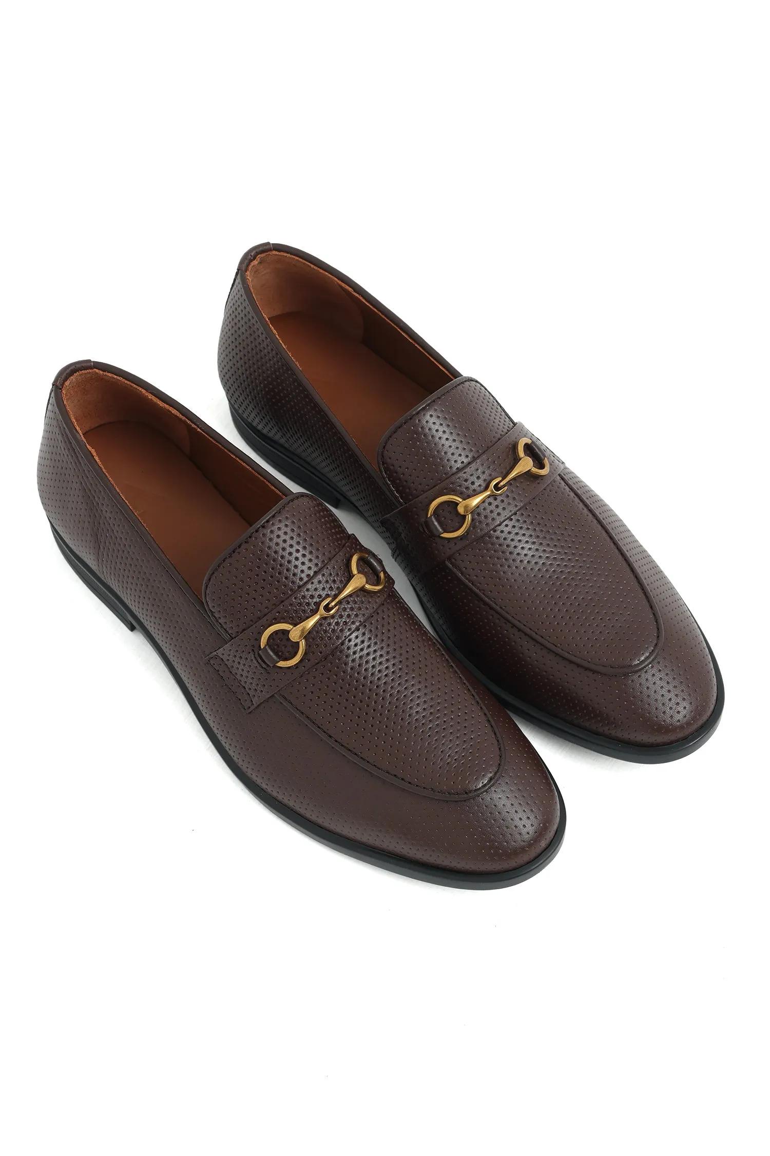 ELITE LEATHER PERFORATED LOAFERS-COFFEE