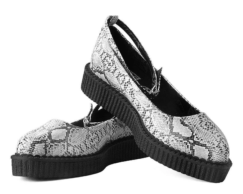 Glow Snakeskin Pointed Ballet Ankle Strap Creeper