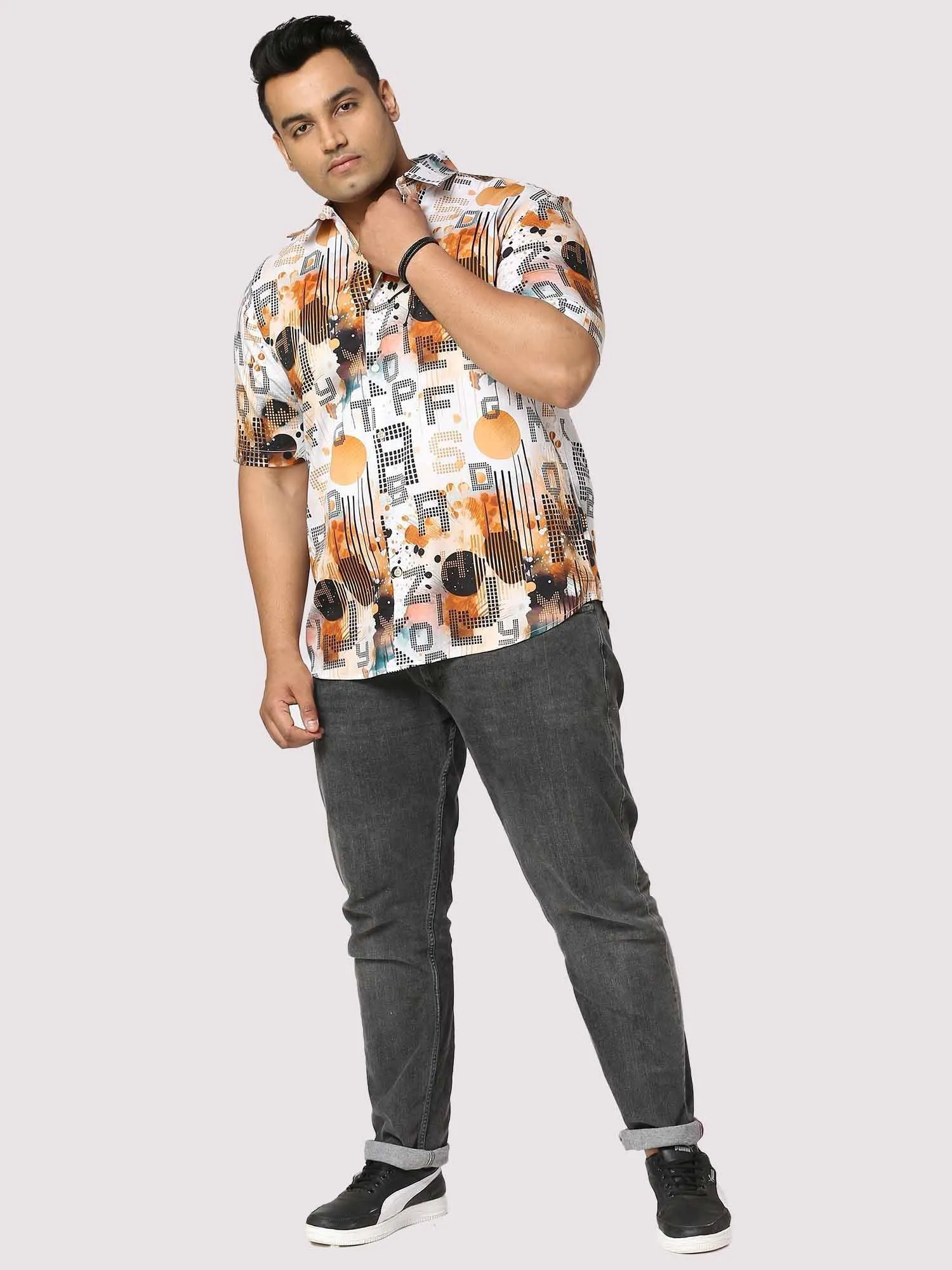 Gold Letters Digital Printed Half Shirt Men's Plus Size