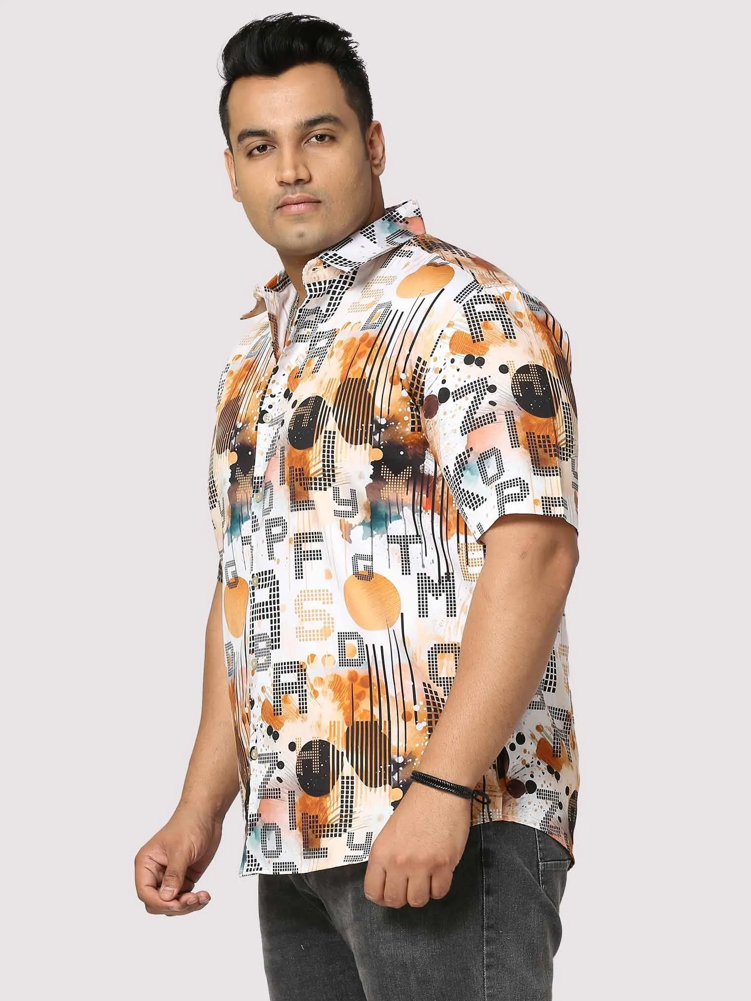 Gold Letters Digital Printed Half Shirt Men's Plus Size