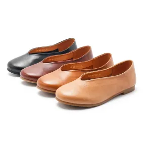 Handmade Genuine Leather Slip Ons Breathable Flats Loafers Black/Beige/Apricot/Brown/Reddish brown