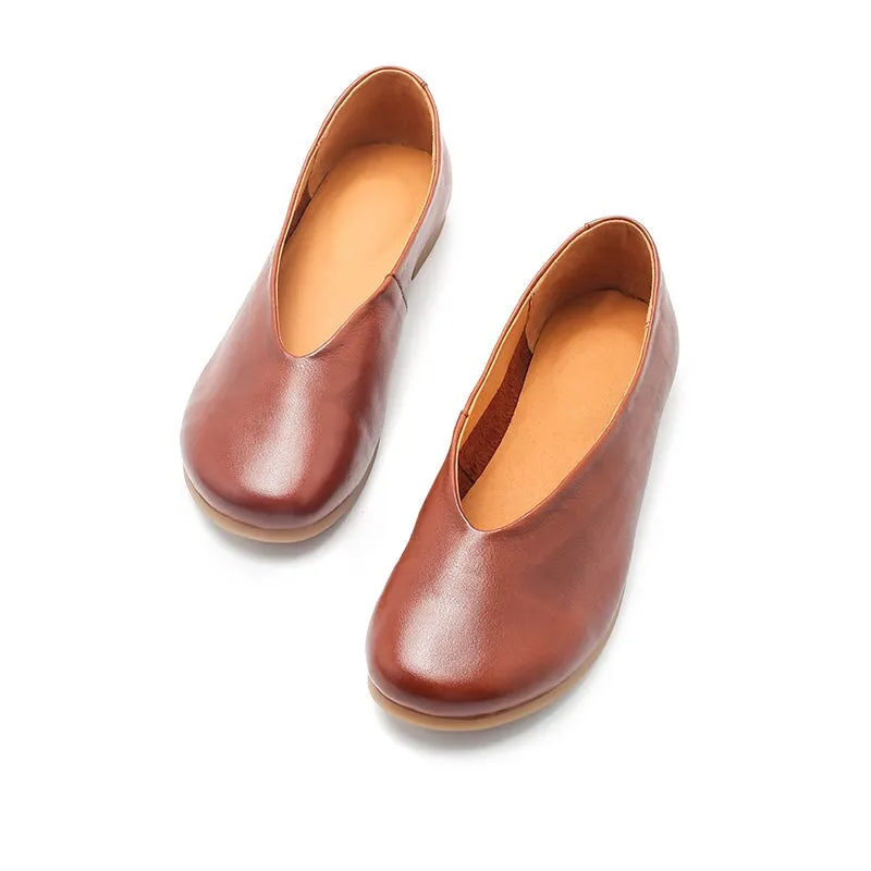 Handmade Genuine Leather Slip Ons Breathable Flats Loafers Black/Beige/Apricot/Brown/Reddish brown