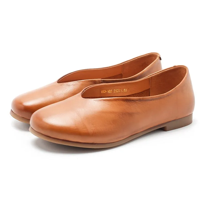 Handmade Genuine Leather Slip Ons Breathable Flats Loafers Black/Beige/Apricot/Brown/Reddish brown