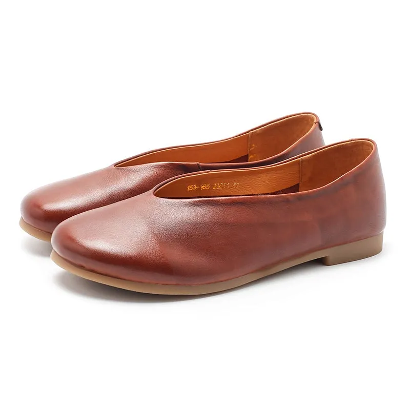 Handmade Genuine Leather Slip Ons Breathable Flats Loafers Black/Beige/Apricot/Brown/Reddish brown