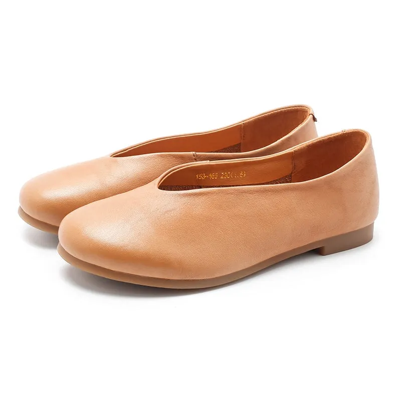 Handmade Genuine Leather Slip Ons Breathable Flats Loafers Black/Beige/Apricot/Brown/Reddish brown