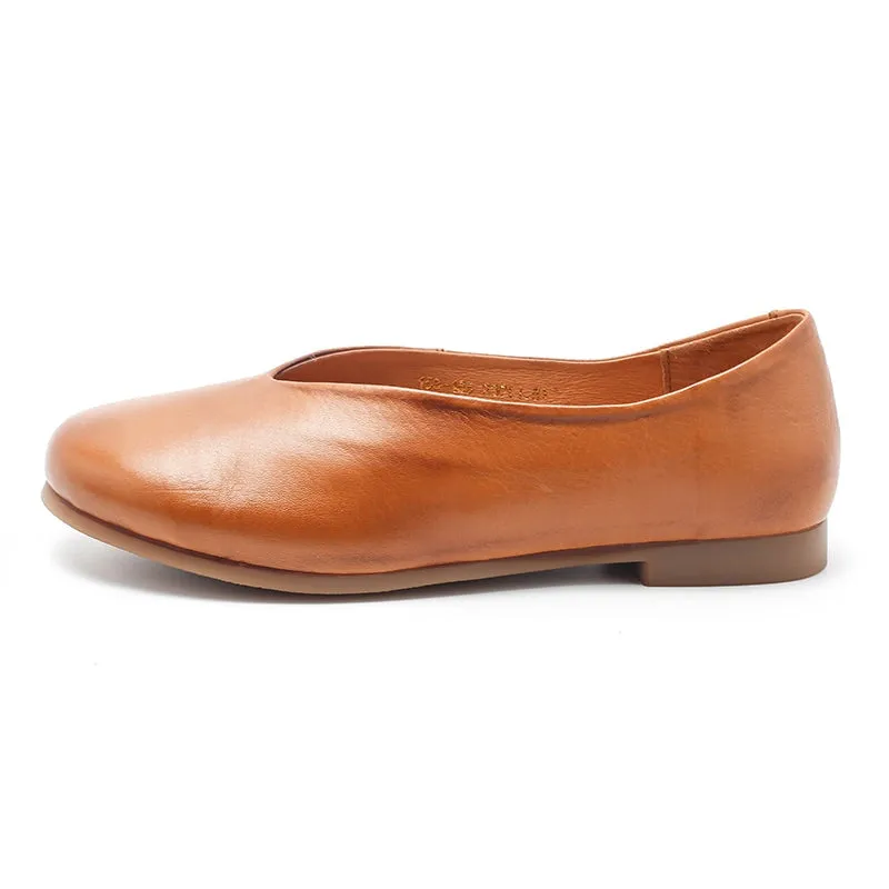 Handmade Genuine Leather Slip Ons Breathable Flats Loafers Black/Beige/Apricot/Brown/Reddish brown