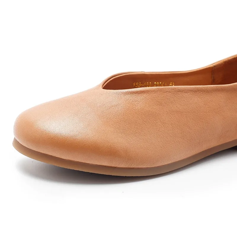 Handmade Genuine Leather Slip Ons Breathable Flats Loafers Black/Beige/Apricot/Brown/Reddish brown