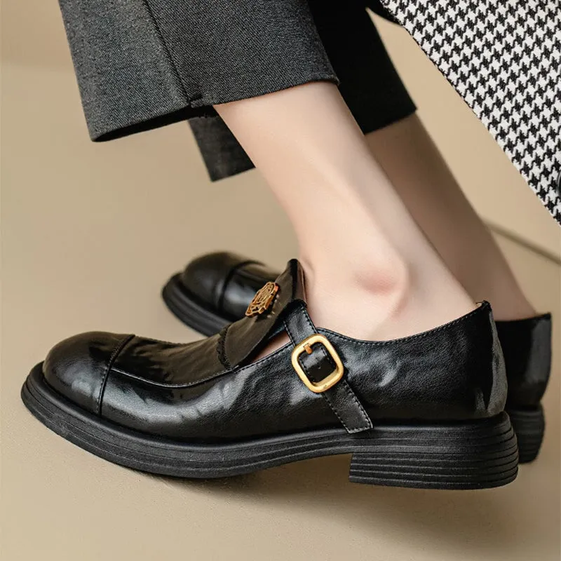 Handmade Leather Round Toe Loafers For Women In Black/Coffee