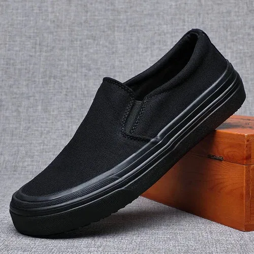 Hnzxzm Summer Canvas Vulcanize Men's Casual Sewing Loafers Spring/Autumn Breathable Slip-On Thick Bottom Shoes Black Coffee