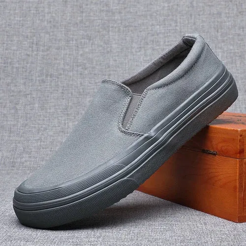 Hnzxzm Summer Canvas Vulcanize Men's Casual Sewing Loafers Spring/Autumn Breathable Slip-On Thick Bottom Shoes Black Coffee