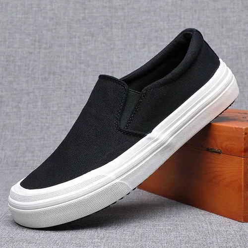 Hnzxzm Summer Canvas Vulcanize Men's Casual Sewing Loafers Spring/Autumn Breathable Slip-On Thick Bottom Shoes Black Coffee