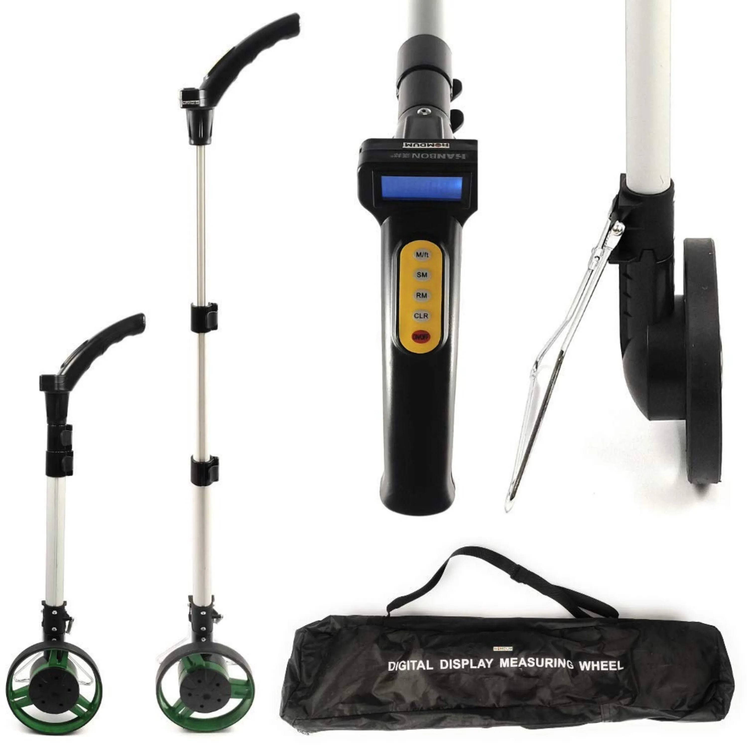 Homdum Digital Rodometer Portable Road Distance Measuring Wheel with telescopic folding handle, inbuilt stand and back-lit meter, Measures up-to 10000 meters Comes with a canvas Bag.