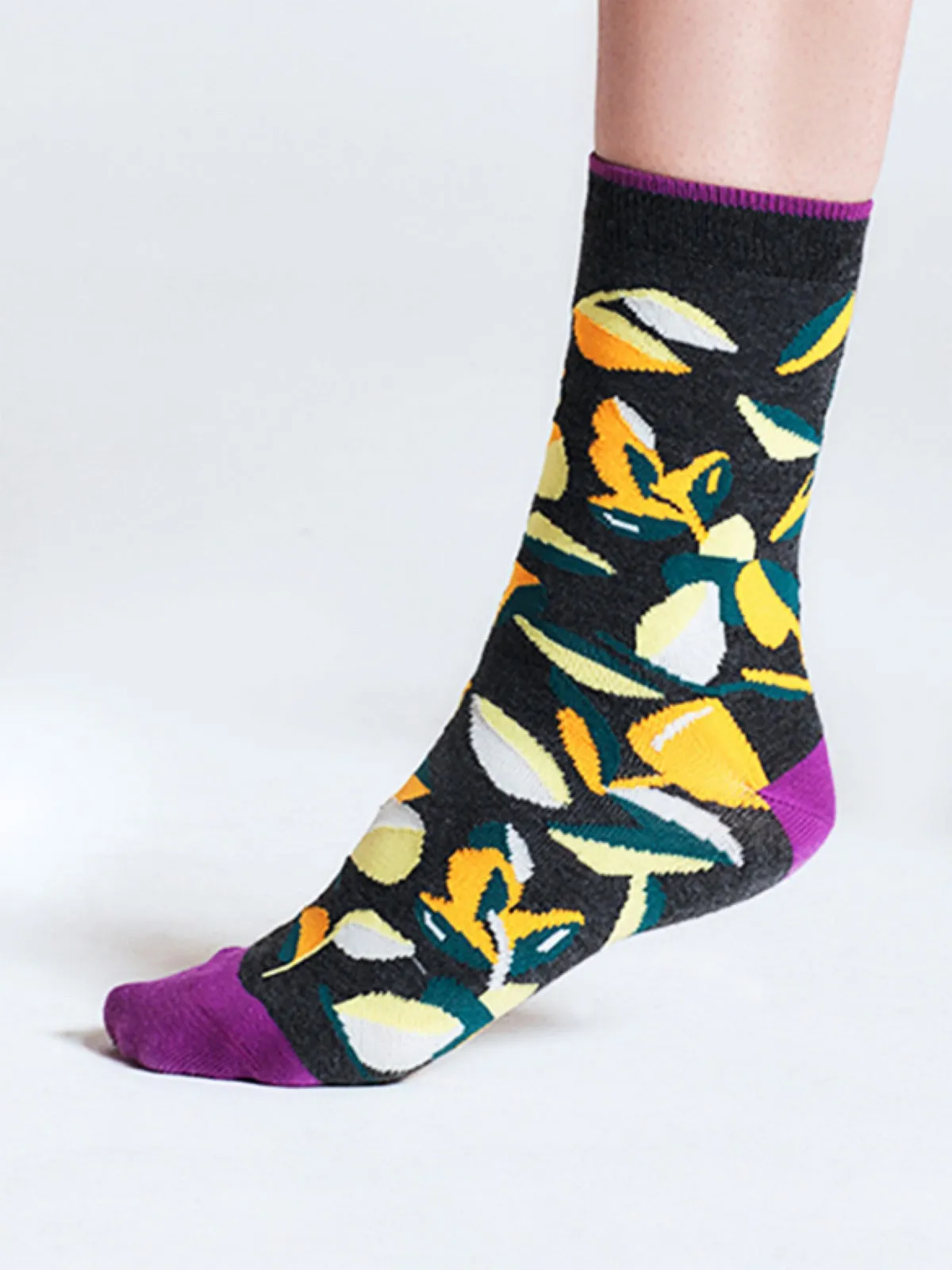 Isabel Floral Bamboo Socks - Grey