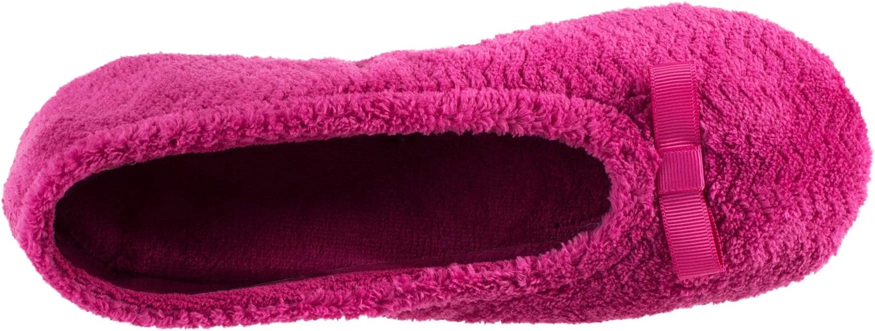 Isotoner Women's Chevron Microterry Ballerina Slipper with Moisture Wicking Lining, Ribbon Bow and Suede Sole for Comfort