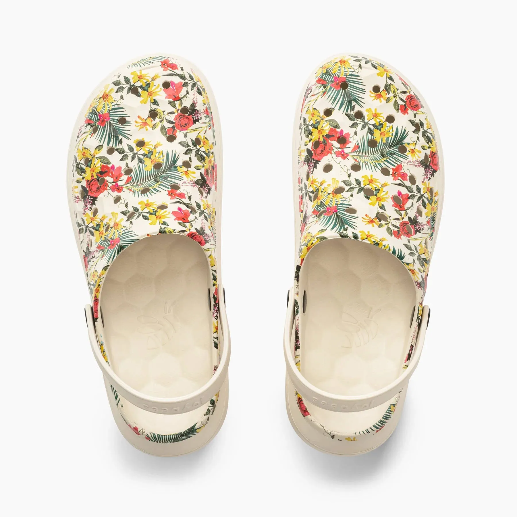 Joybees Womens Varsity Clog Graphic Bone Tropical Floral