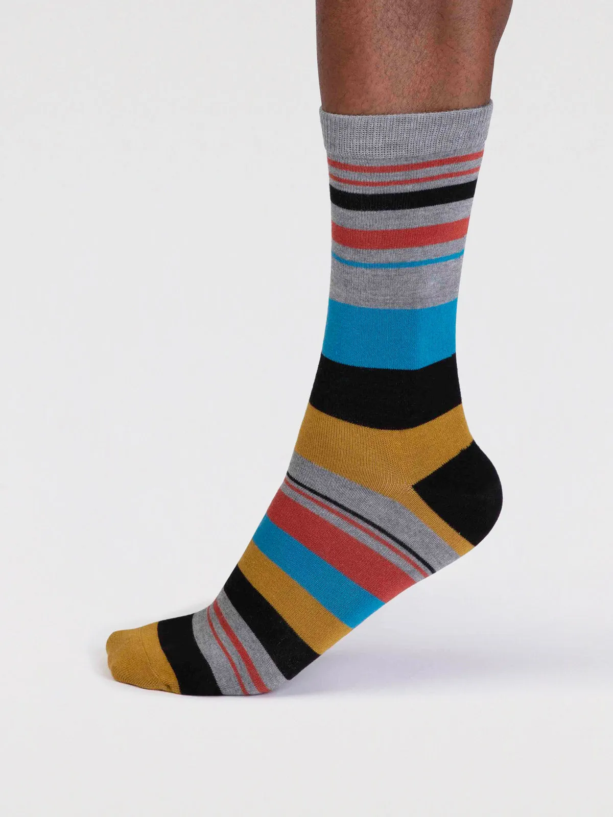 Maddock Bamboo Stripe Socks - Grey Marle