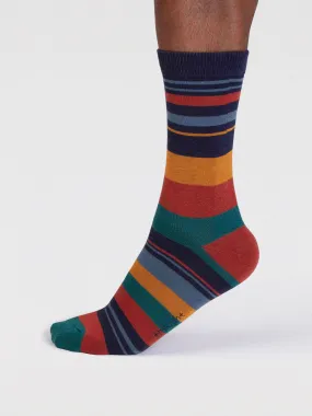 Maddock Bamboo Stripe Socks - Indigo Blue