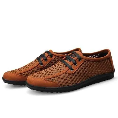 Men Casual Breathable Mesh Lace Up Loafers Soft Flats