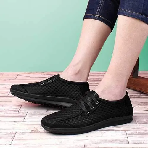 Men Casual Breathable Mesh Lace Up Loafers Soft Flats