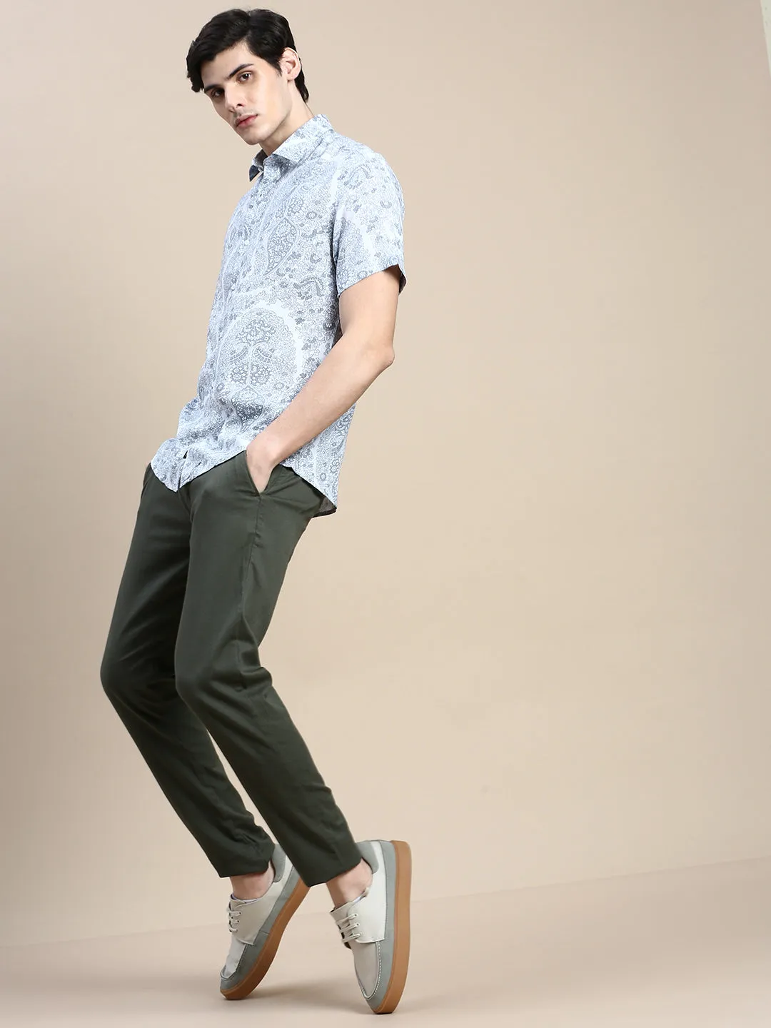 Men Grey Floral Casual Shirt