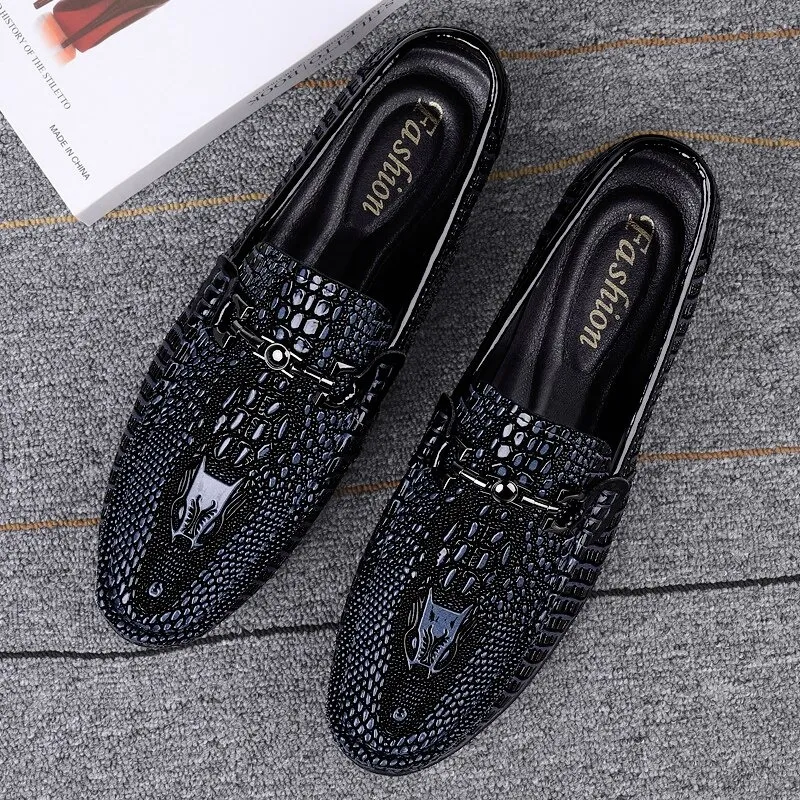 Men Leather Loafers / Slip On Breathable Alternative Fashion Flat Footwear / Black gothic Shoes