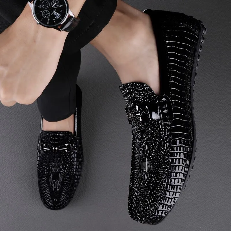 Men Leather Loafers / Slip On Breathable Alternative Fashion Flat Footwear / Black gothic Shoes