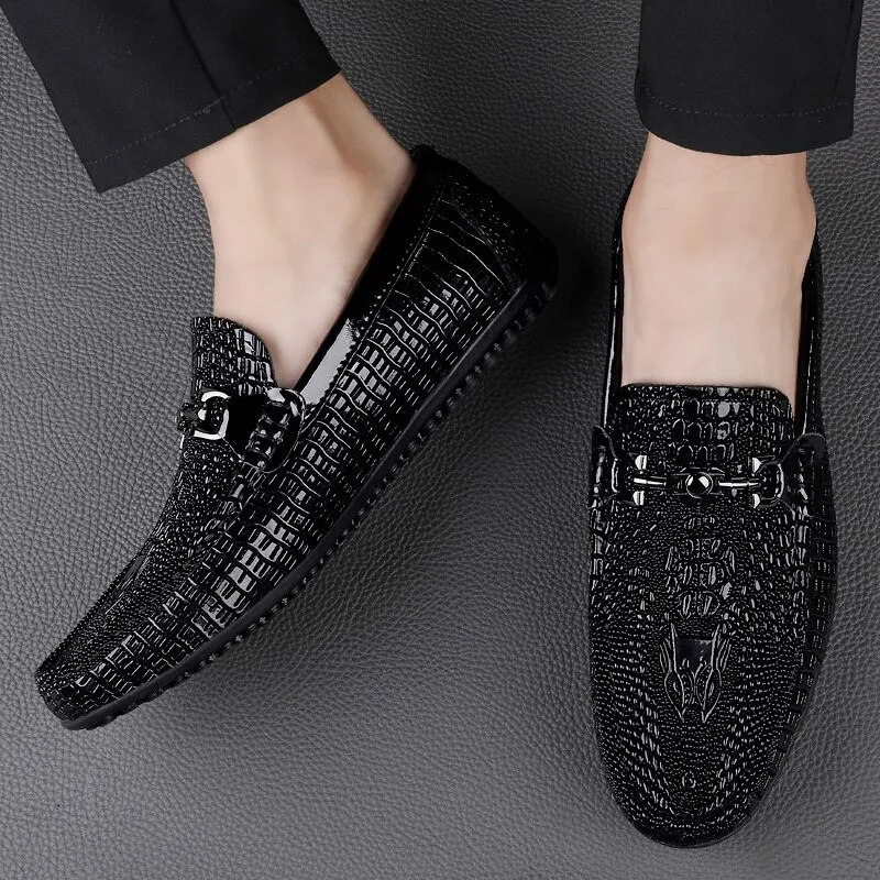 Men Leather Loafers / Slip On Breathable Alternative Fashion Flat Footwear / Black gothic Shoes