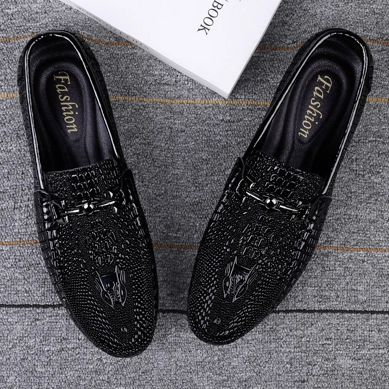 Men Leather Loafers / Slip On Breathable Alternative Fashion Flat Footwear / Black gothic Shoes