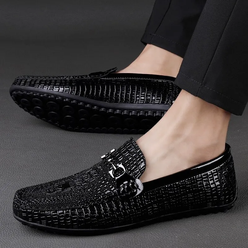 Men Leather Loafers / Slip On Breathable Alternative Fashion Flat Footwear / Black gothic Shoes