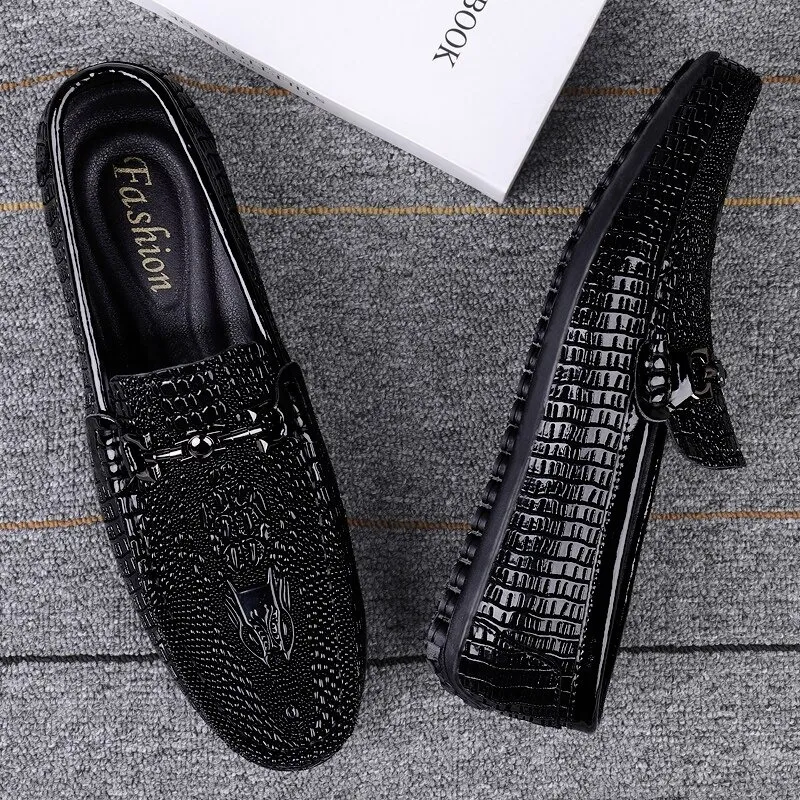 Men Leather Loafers / Slip On Breathable Alternative Fashion Flat Footwear / Black gothic Shoes