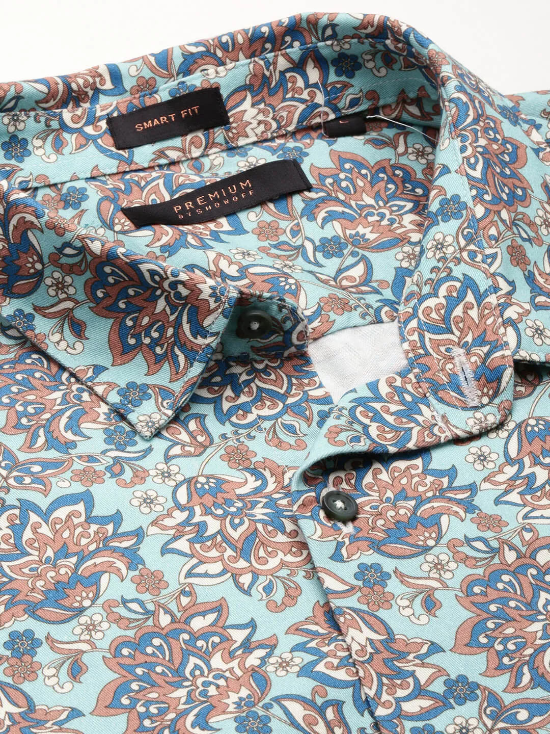 Men Sea Green Spread Collar Floral Shirt