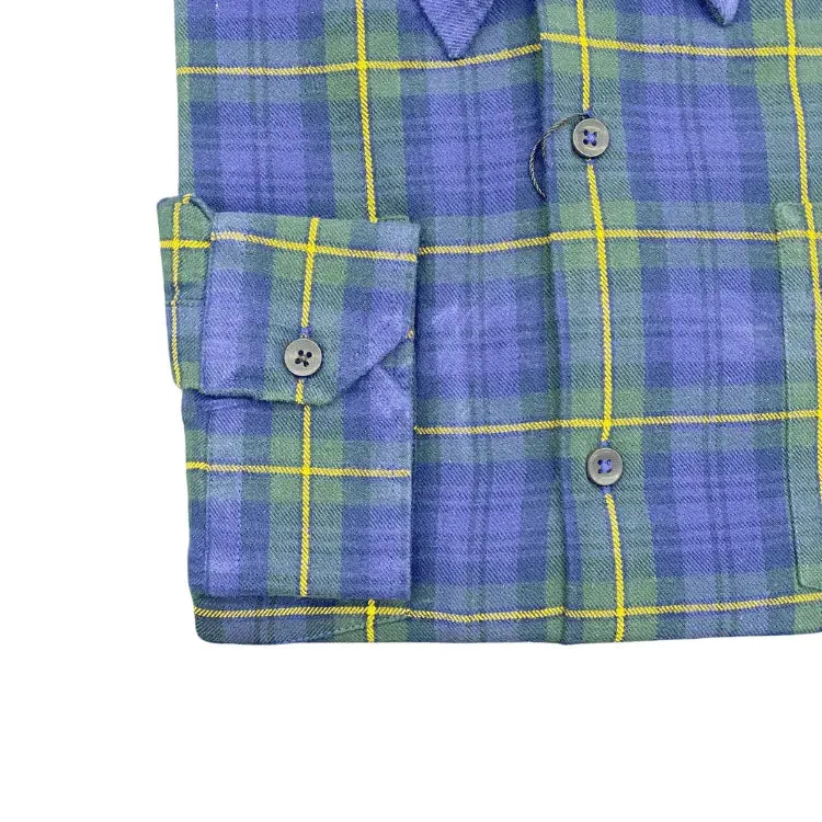 Men’s Viyella London Flannel Check Shirt Kensington – Green  Blue