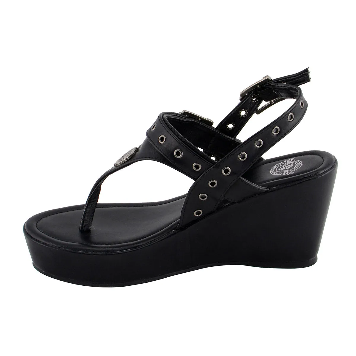 Milwaukee Leather MBL9411 Women's Black Wedge Fashion Casual Sandals with Buckled Straps