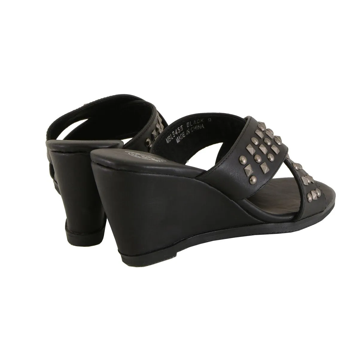 Milwaukee Leather MBL9455 Women's Black Studded Crossover Strap Fashion Casual Wedges