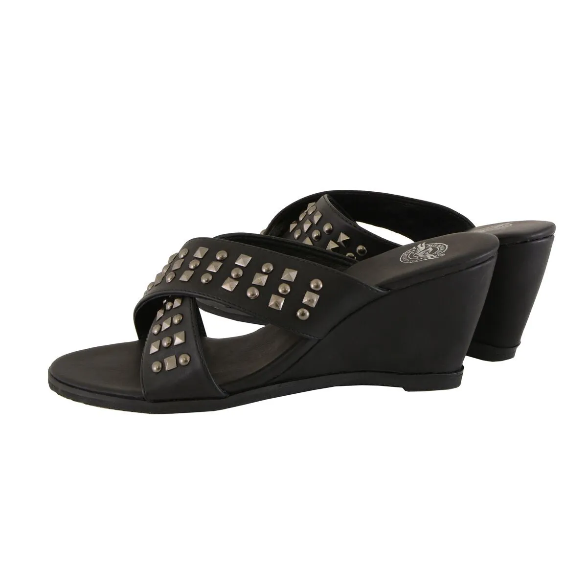 Milwaukee Leather MBL9455 Women's Black Studded Crossover Strap Fashion Casual Wedges