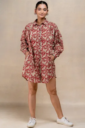 Okhai "Jovial" Handblock Printed Pure Cotton Antifit Shirt Dress