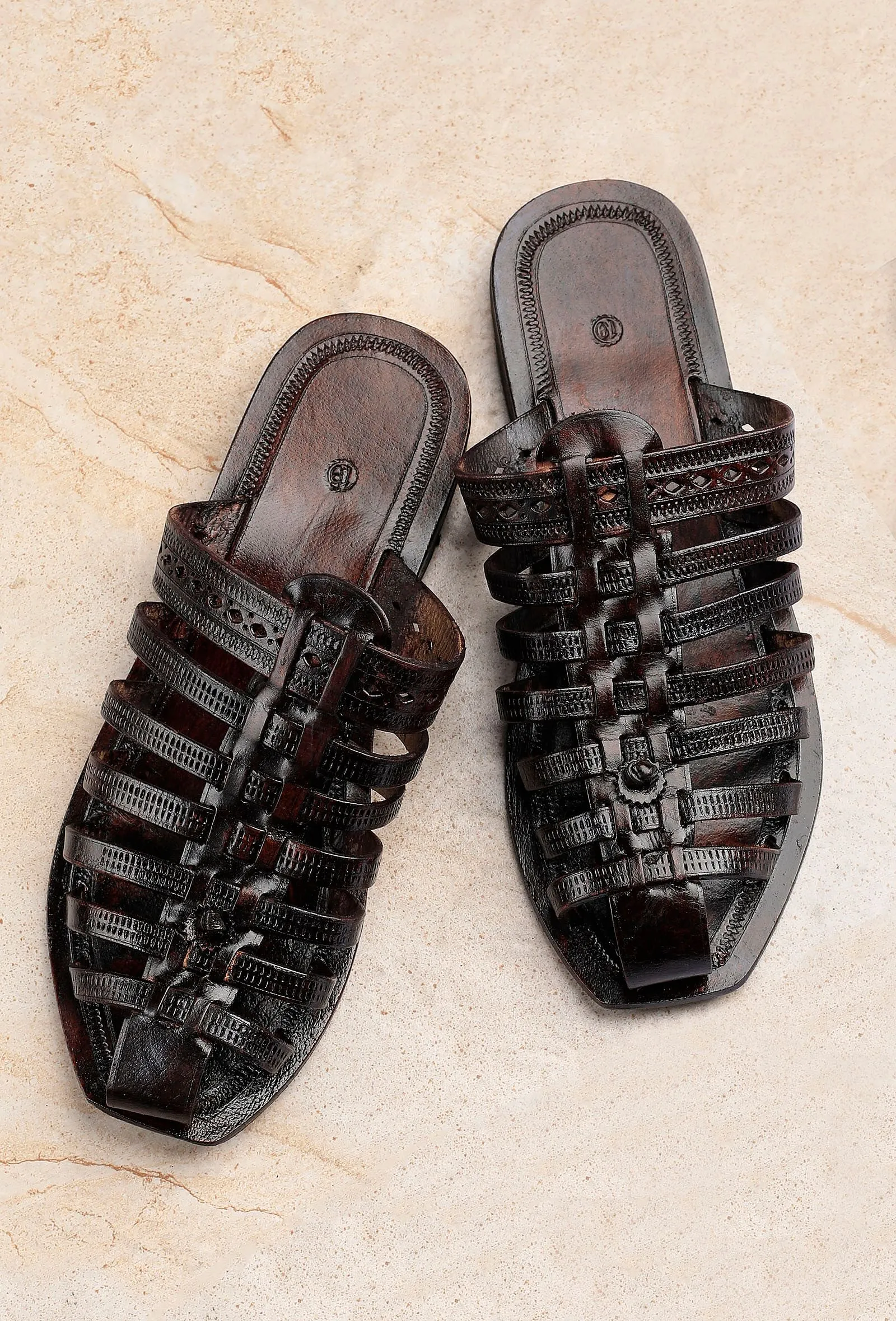 Onyx Black Braided  Pure Leather Kolhapuri Sandals