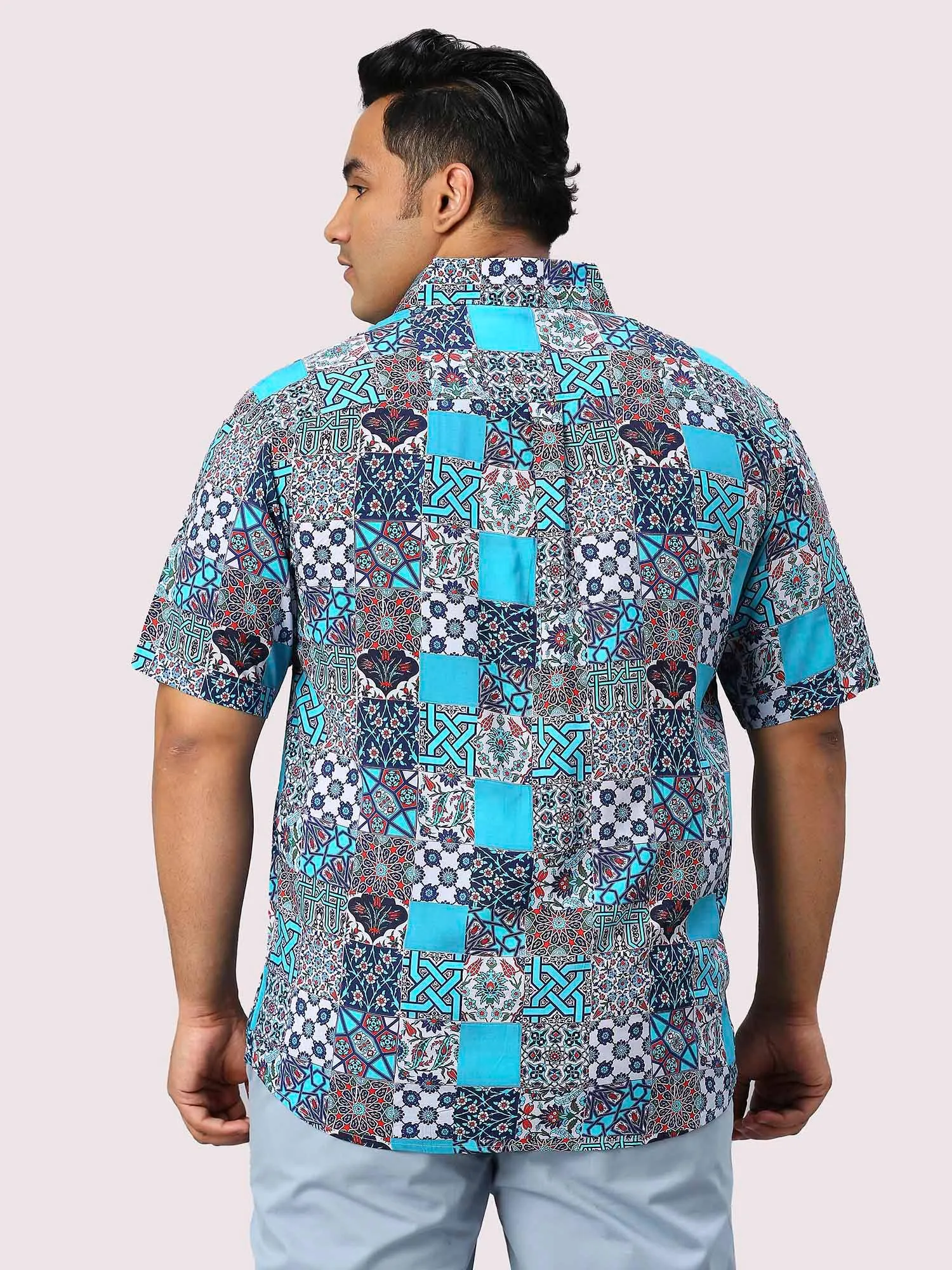 Patches Digital Printed Half Sleeve Men's Plus Size Shirt